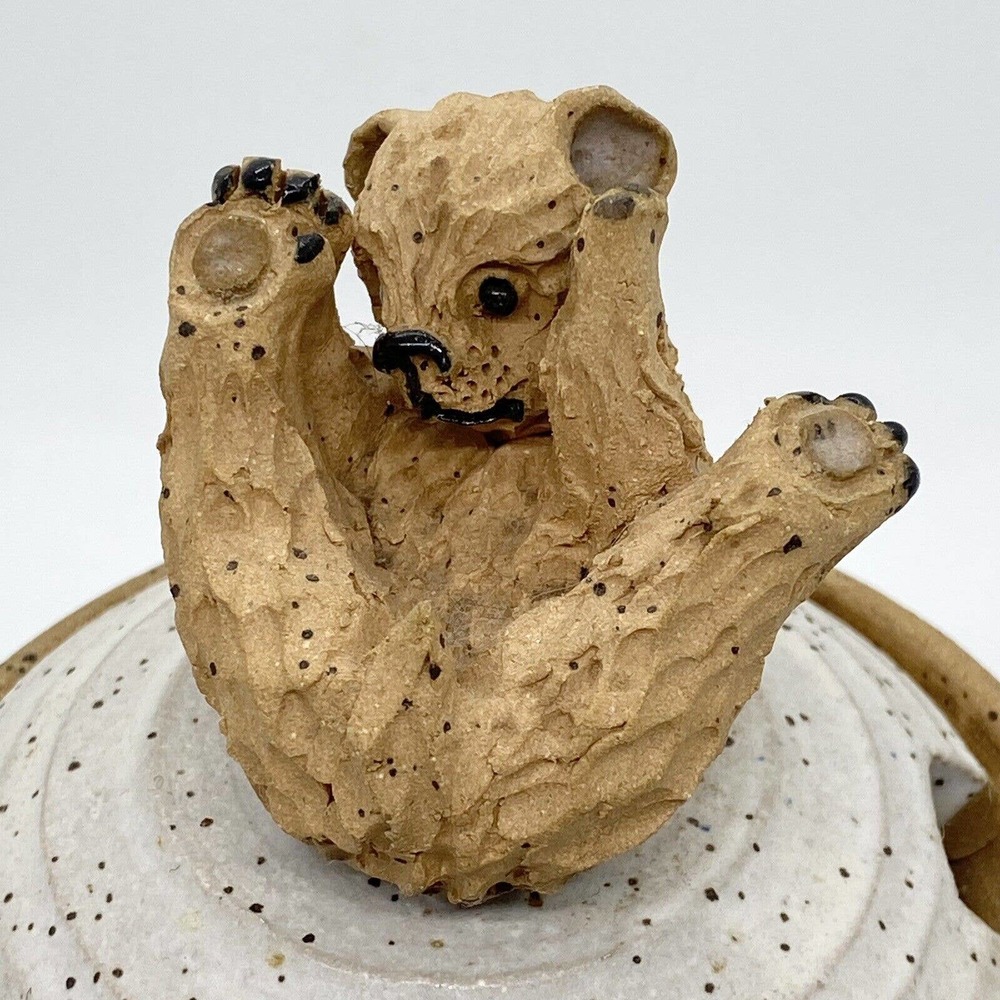 Vintage Art Pottery Bear Honey Pot Bowl Jar Lid Dipper Signed BK Betty Kendall - Picture 2 of 16